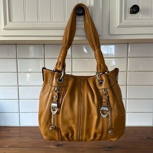 B. Makowsky Mustard Pebbled Leather Hobo Bag